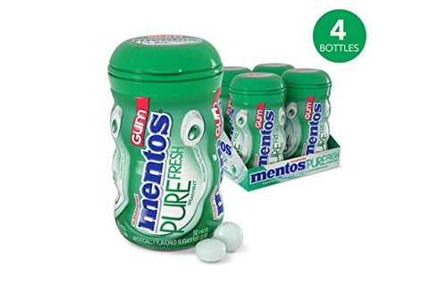 Mentos Pure Fresh Sugar-Free Chewing Gum with Xylitol, Spearmint, 50 Piece Bottle (Pack of 4)