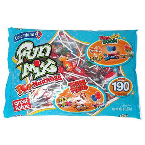 Colombina Fun Mix Pop Madness Lollipops Multi Flavor, Over 190 Pieces